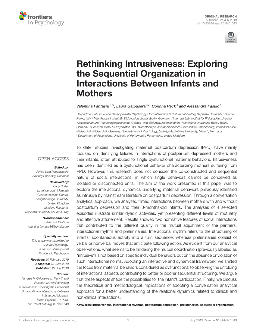 Pdf Rethinking Intrusiveness Exploring The Sequential Organization In Interactions Between Infants And Mothers