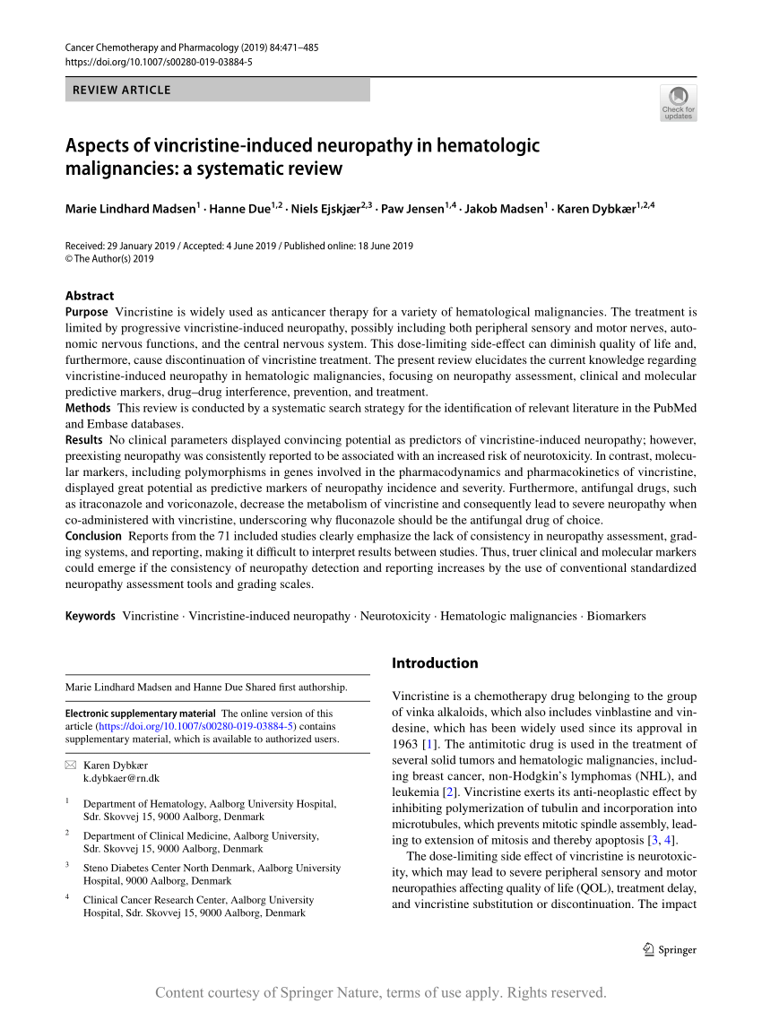 (PDF) Aspects of vincristine-induced neuropathy in hematologic 