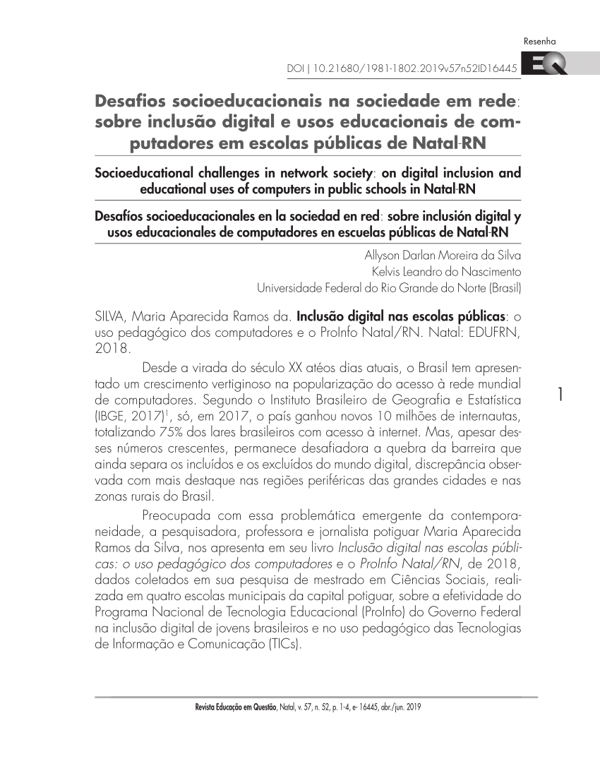 Pdf Desafios Socioeducacionais Na Sociedade Em Rede 9123