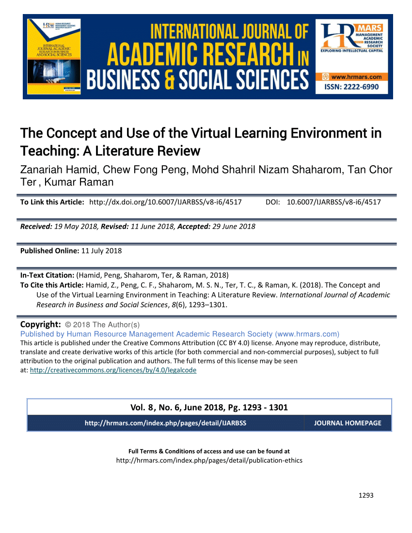 Pdf The Concept And Use Of The Virtual Learning Environment In Teaching A Literature Review