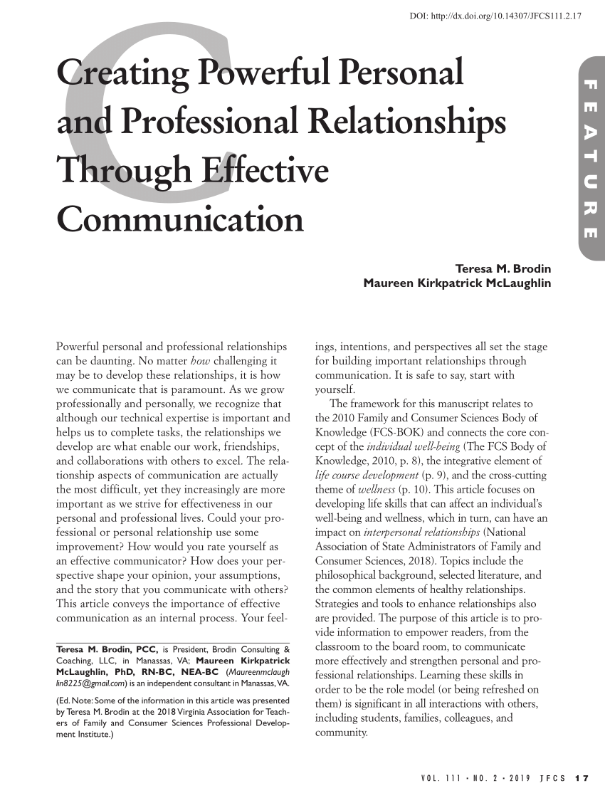 Pdf Creating Powerful Personal And Professional Relationships Through Effective Communication 6582