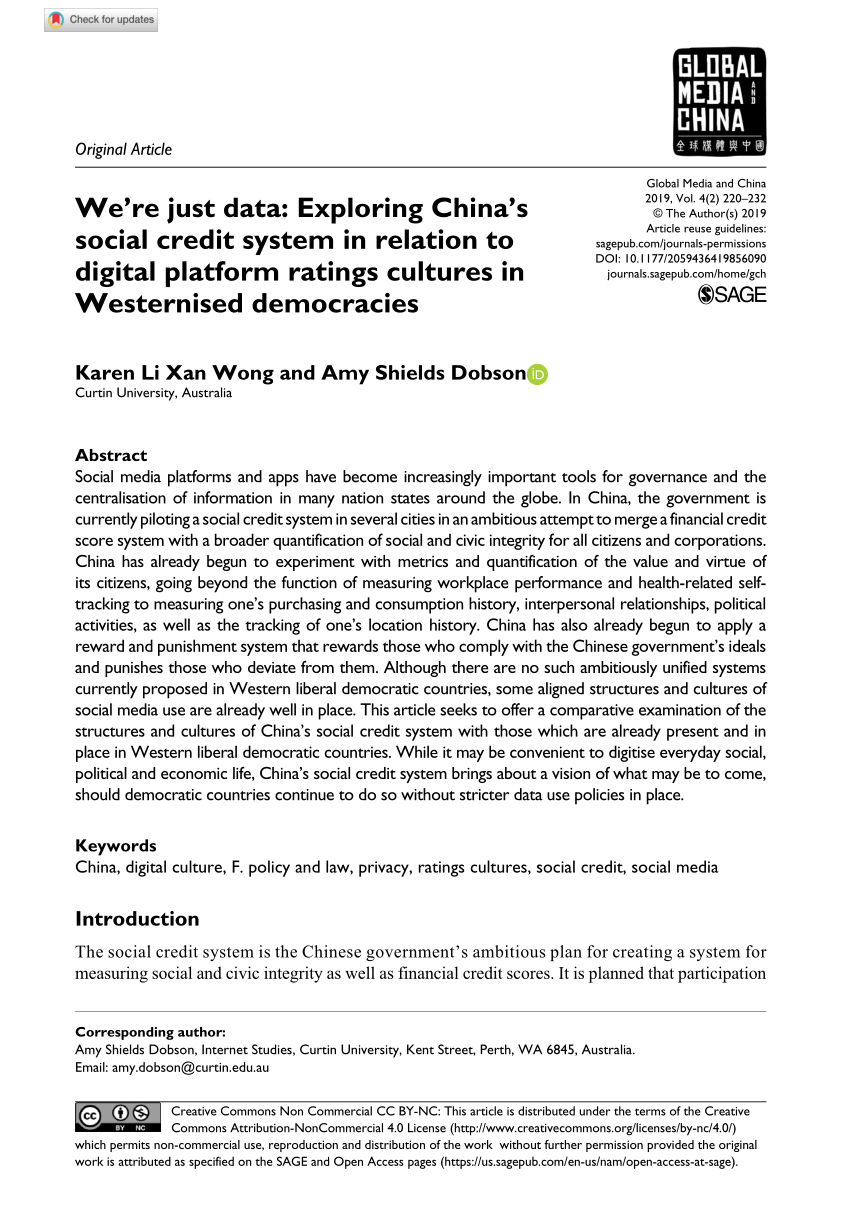 Pdf We Re Just Data Exploring China S Social Credit System In