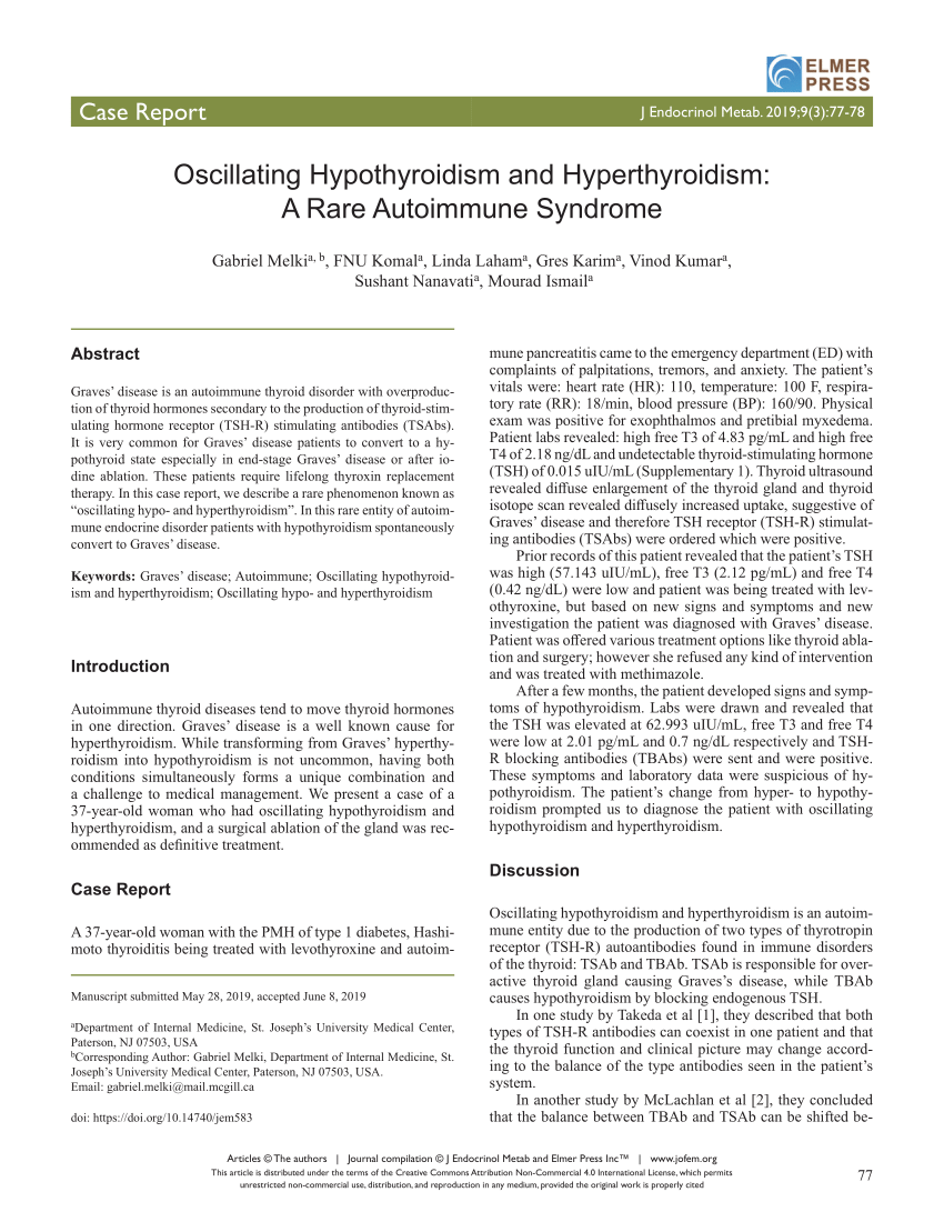 Pdf Oscillating Hypothyroidism And Hyperthyroidism A Rare Autoimmune Syndrome