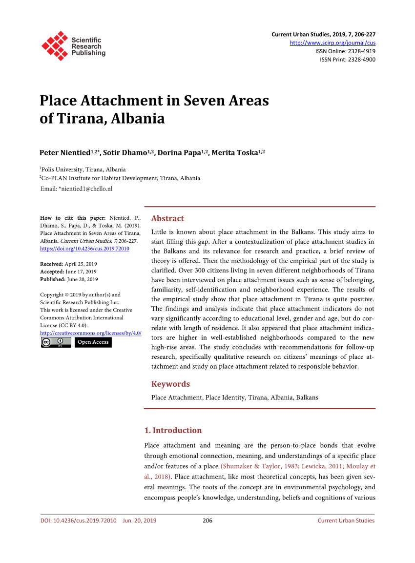 Pdf Place Attachment In Seven Areas Of Tirana Albania