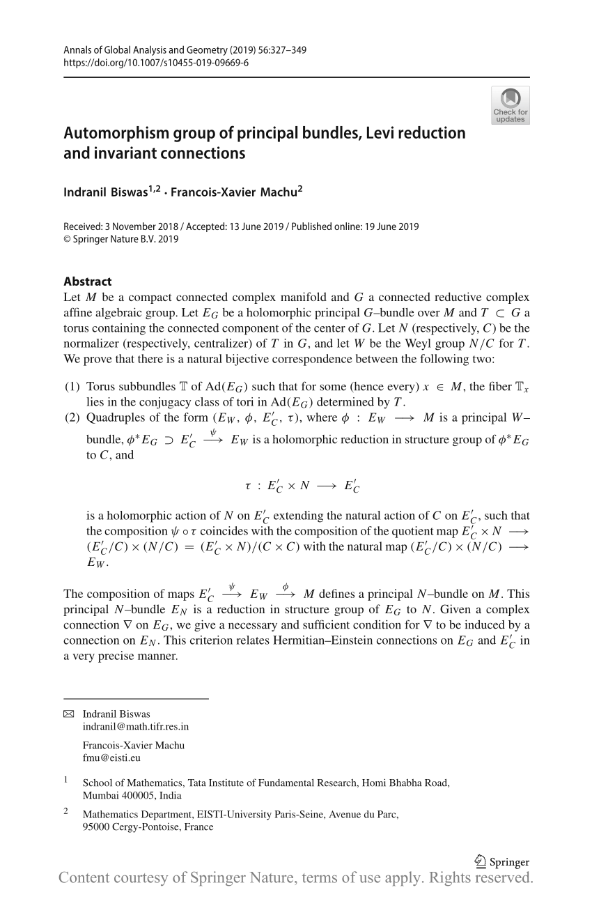 Automorphism Group Of Principal Bundles Levi Reduction And Invariant Connections Request Pdf