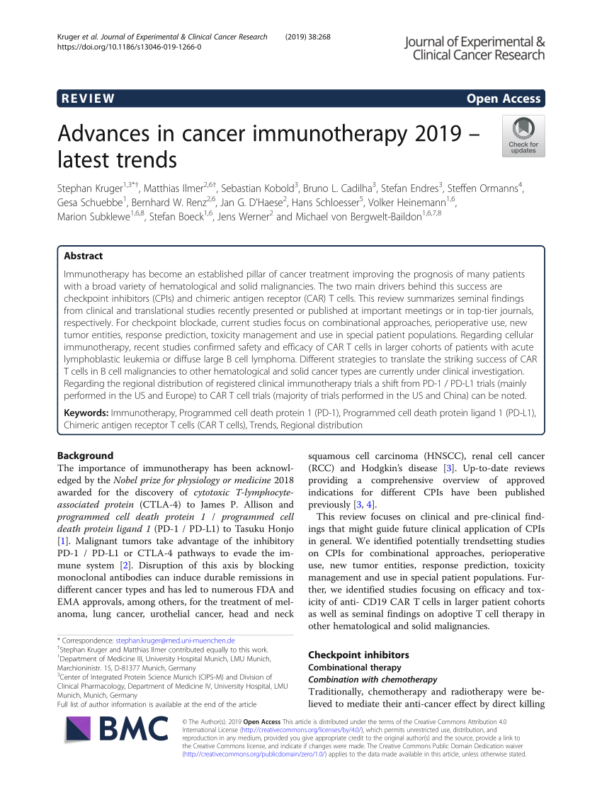 (PDF) Advances in cancer immunotherapy 2019 - Latest trends