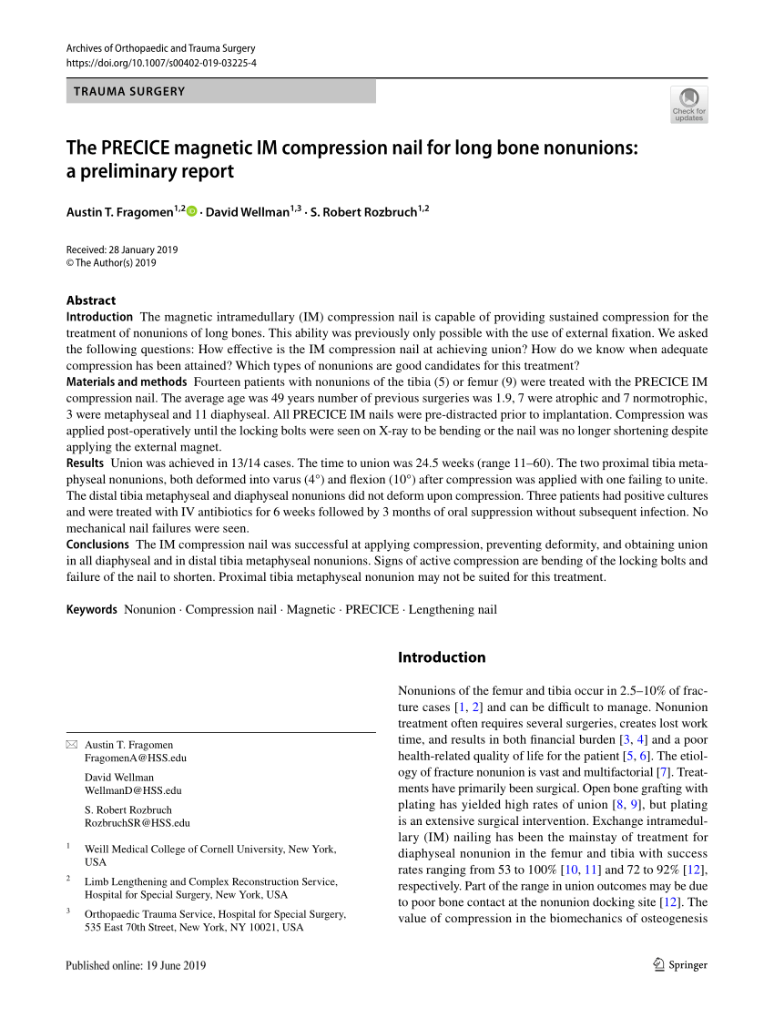 PDF) The PRECICE magnetic IM compression nail for long bone nonunions: a  preliminary report