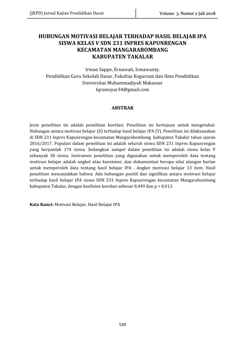 Pdf Hubungan Motivasi Belajar Terhadap Hasil Belajar Ipa Siswa