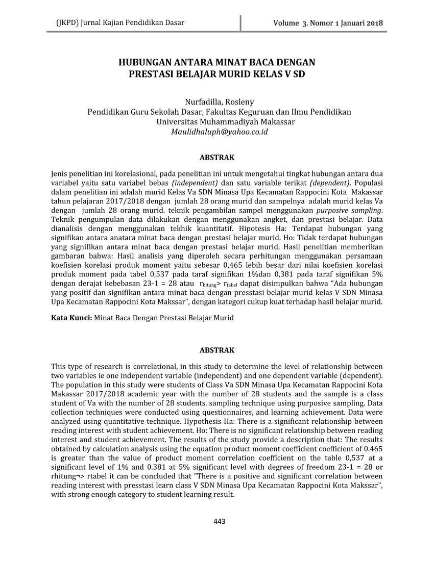 Pdf Hubungan Antara Minat Baca Dengan Prestasi Belajar Murid Kelas V Sd 4929