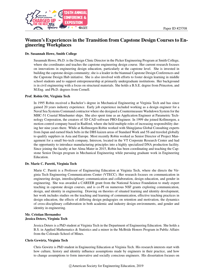 PDF) Women's Experiences in the Transition from Capstone Design ...