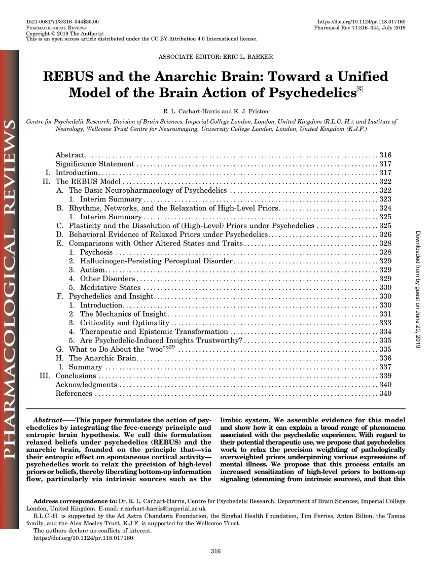 Pdf Rebus And The Anarchic Brain Toward A Unified Model Of The Brain Action Of Psychedelics