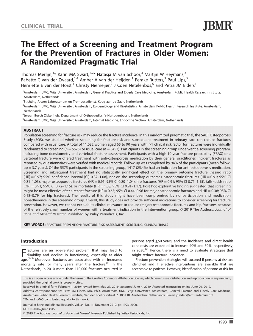 PDF) The Effect of a Screening and Treatment Program for the Prevention of  Fractures in Older Women: A Randomized Pragmatic Trial