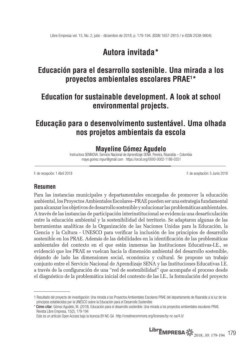 PDF) Educacin para el desarrollo sostenible. Una mirada a los ...