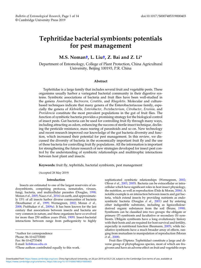 Pdf Tephritidae Bacterial Symbionts Potentials For Pest Management