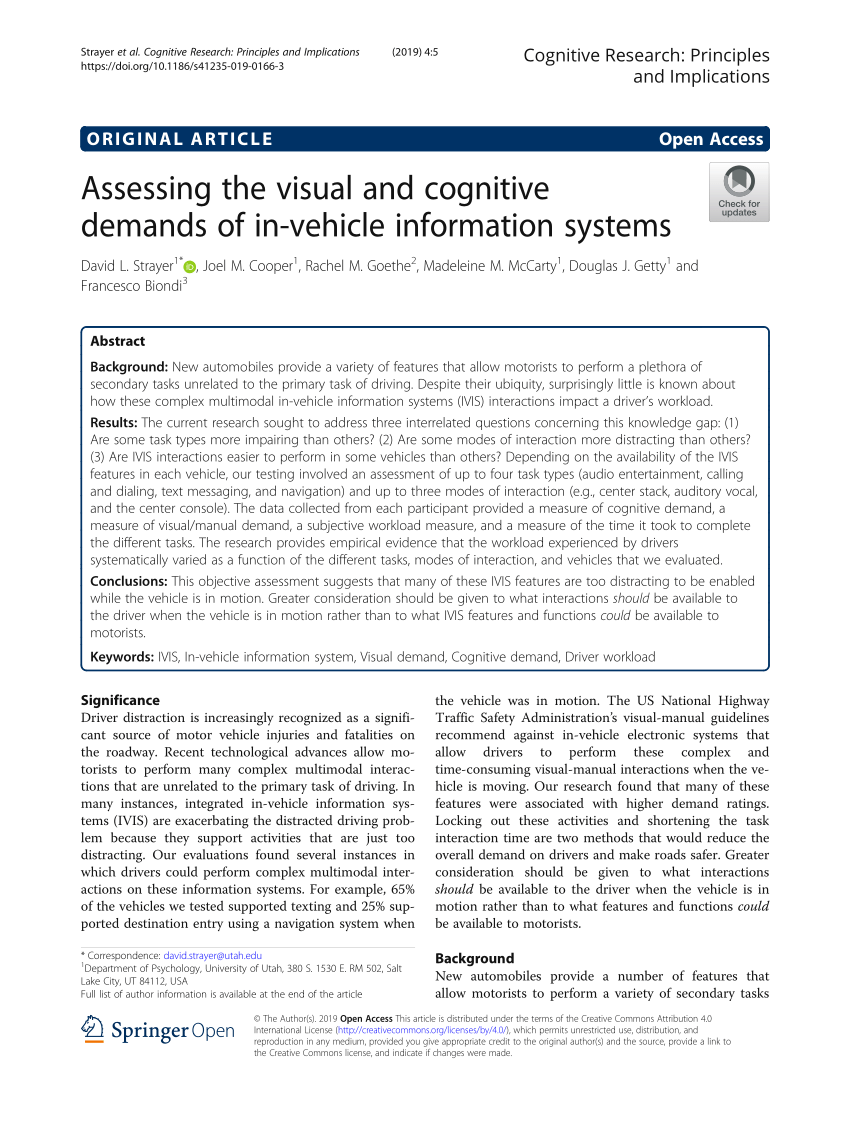 PDF) Assessing the visual and cognitive demands of in-vehicle ...