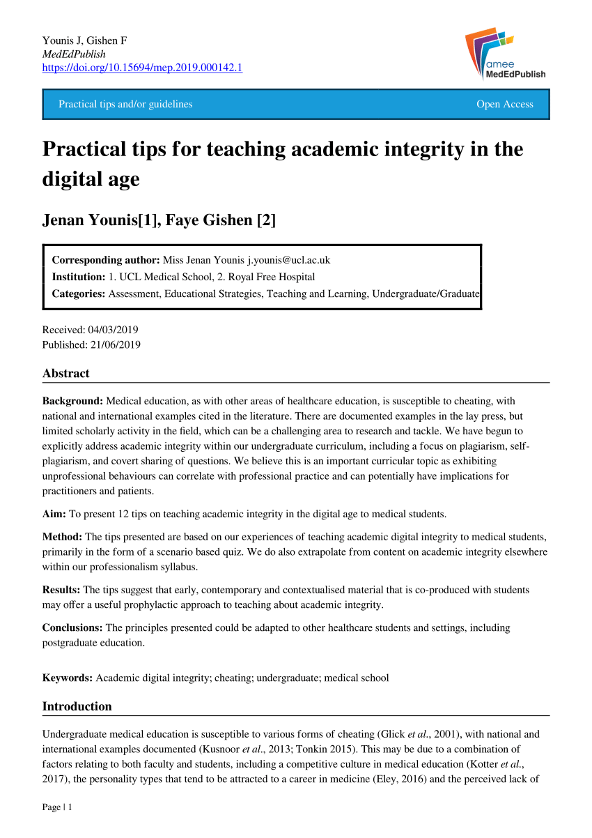 PDF) Academic Integrity Lessons: Practical Ideas for Teaching, Learning,  and Assessment