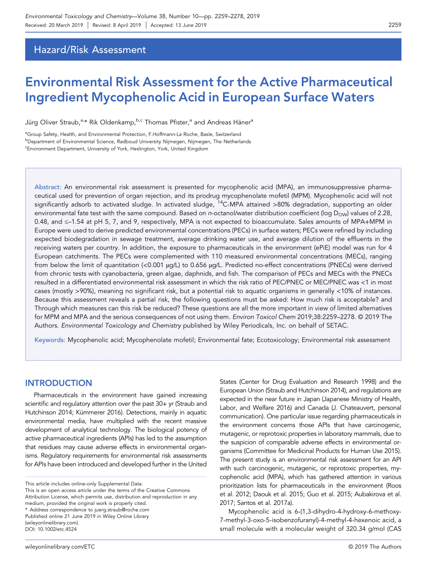 PDF) Environmental Risk Assessment for the Active Pharmaceutical ...