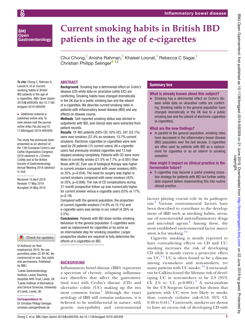 PDF Current smoking habits in British IBD patients in the age of