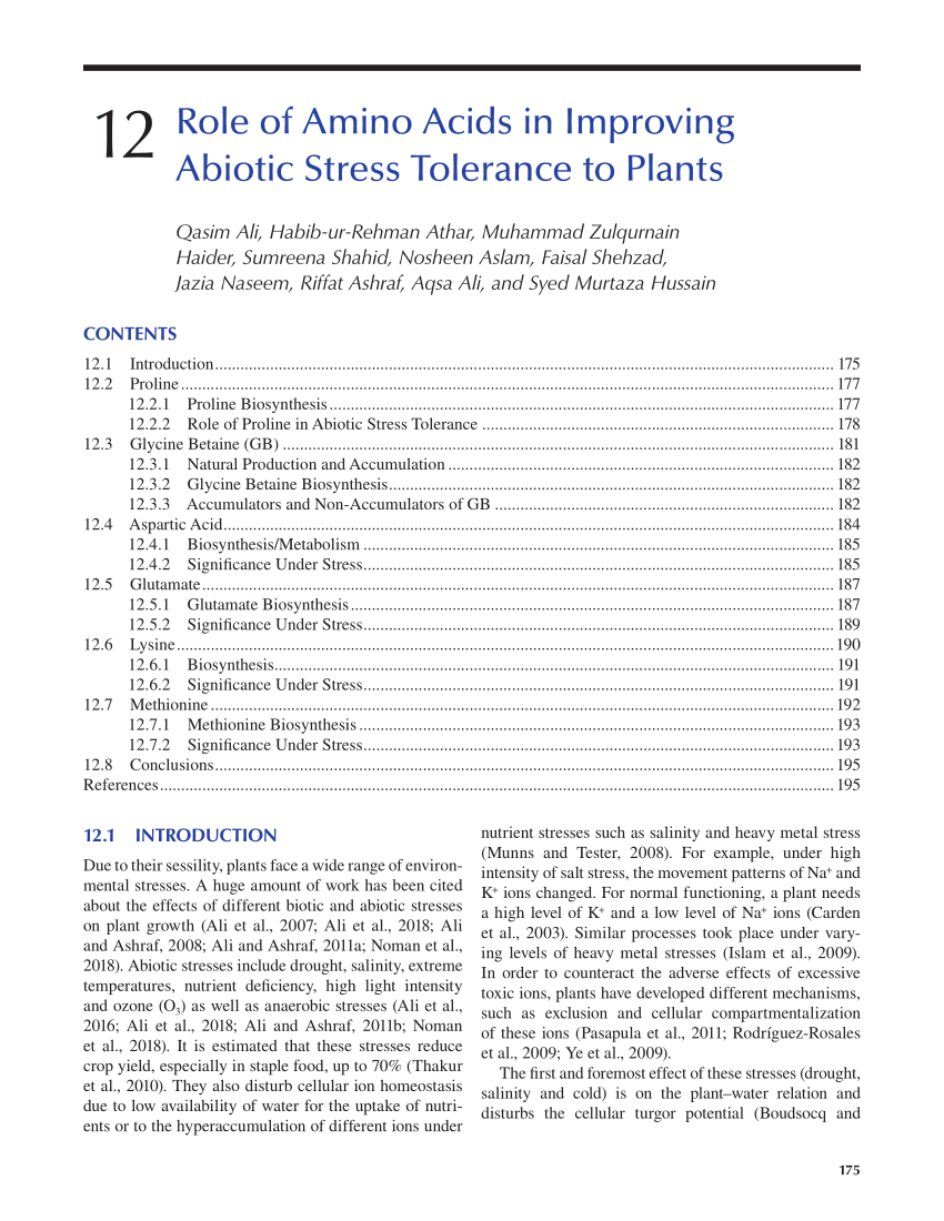 Pdf Role Of Amino Acids In Improving Abiotic Stress Tolerance To Plants
