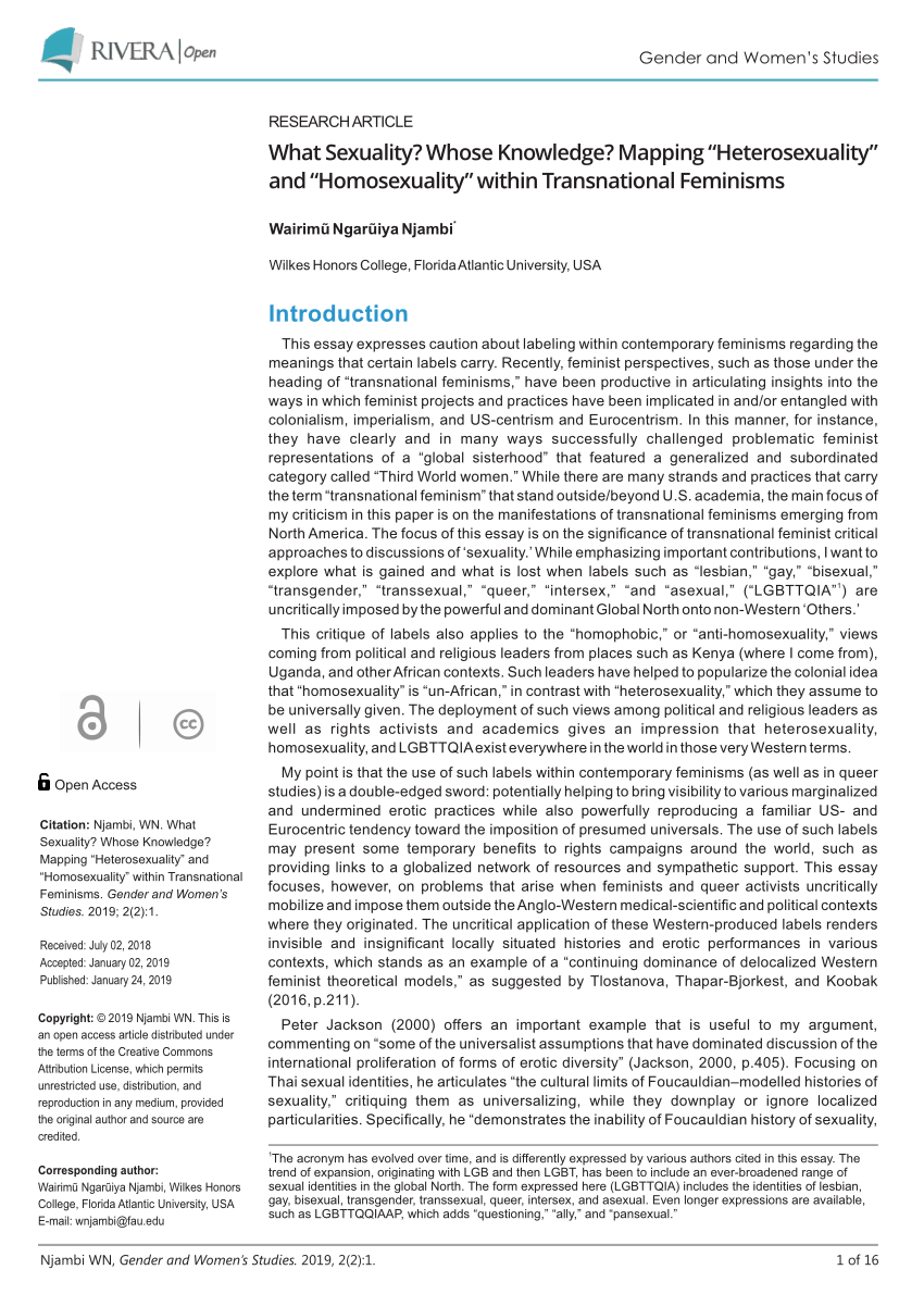 Pdf What Sexuality Whose Knowledge Mapping Heterosexuality And Homosexuality Within Transnational Feminisms