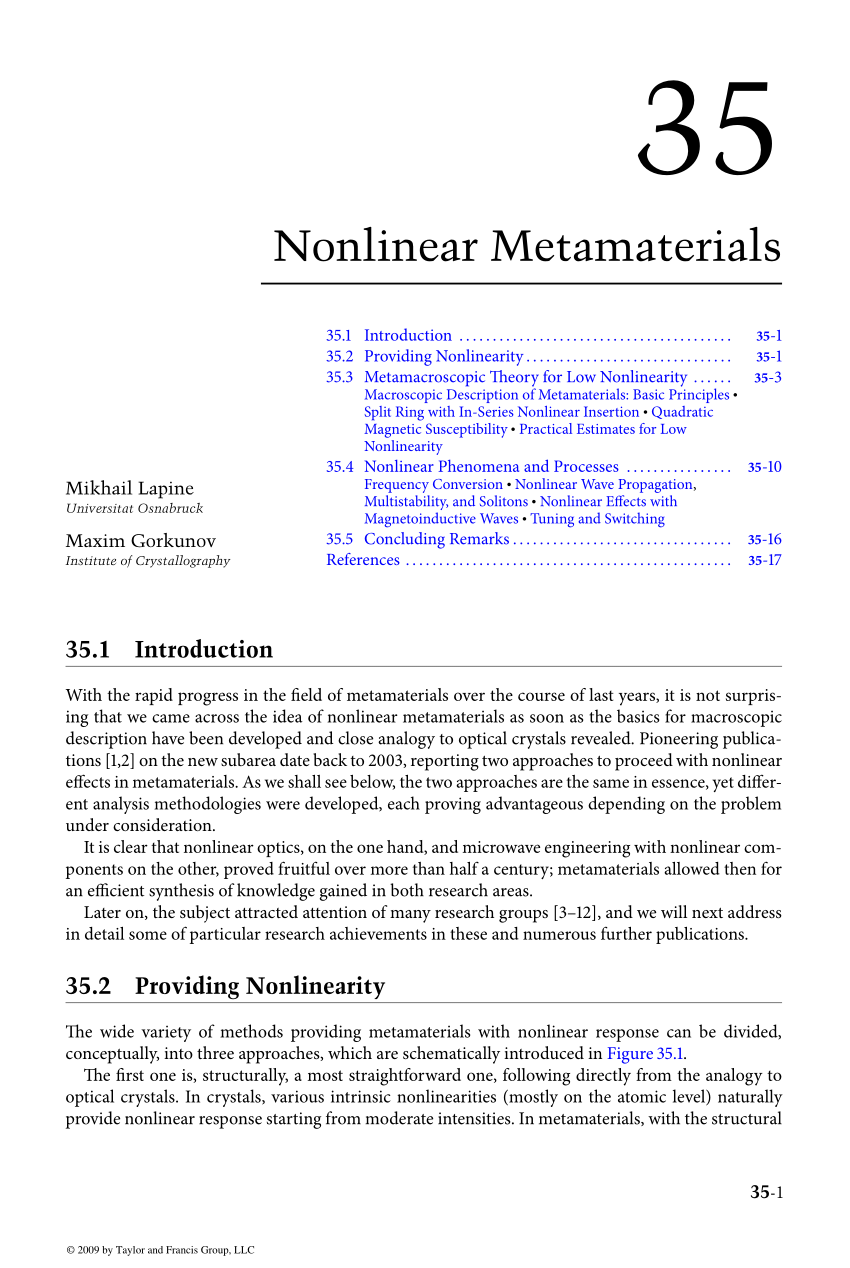 Pdf Nonlinear Metamaterials