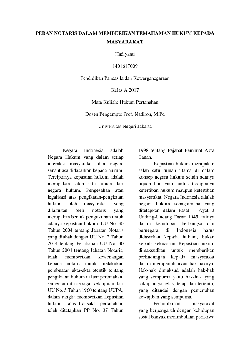 (PDF) PERAN NOTARIS DALAM MEMBERIKAN PEMAHAMAN HUKUM KEPADA MASYARAKAT
