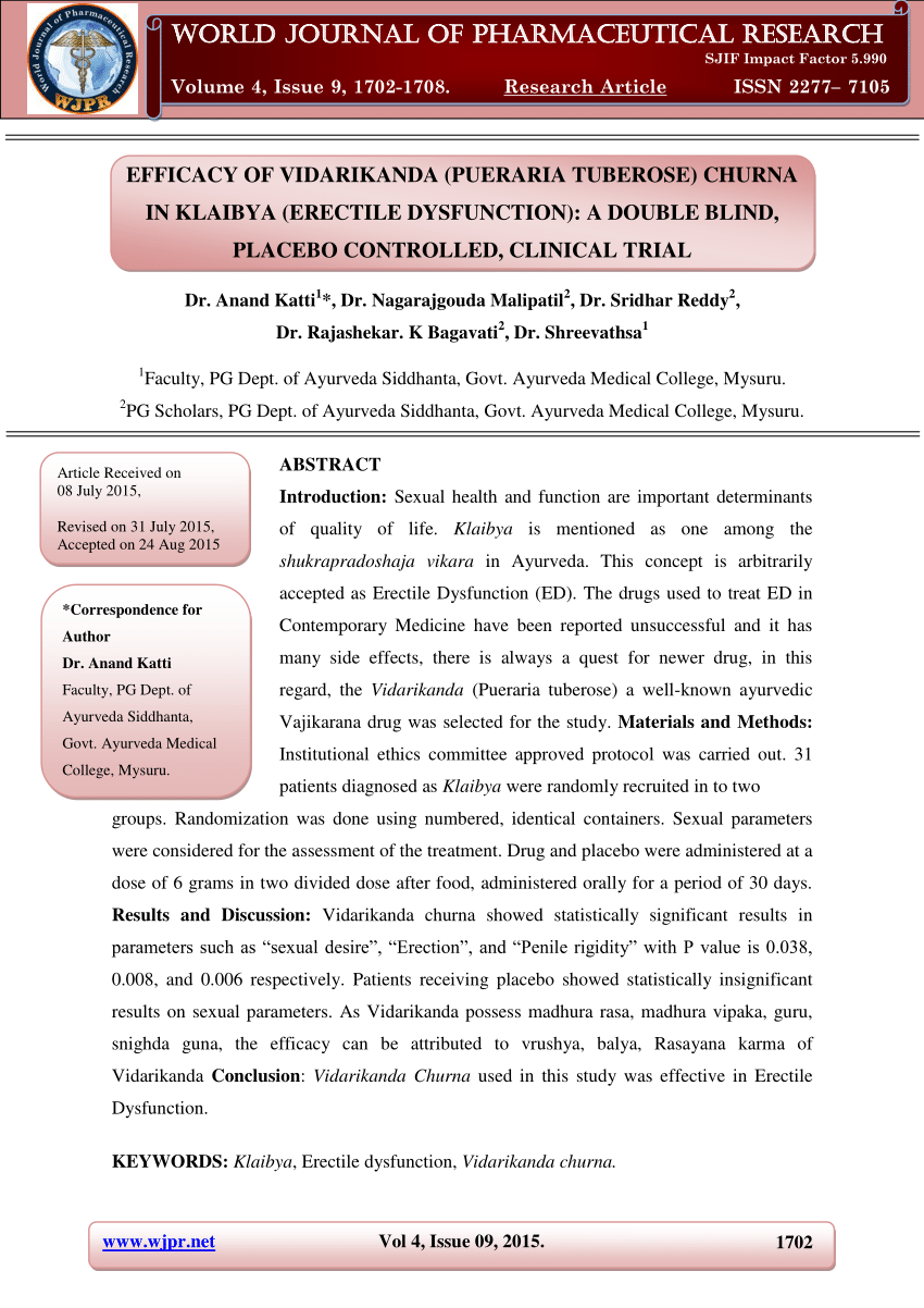 PDF EFFICACY OF VIDARIKANDA PUERARIA TUBEROSE CHURNA IN KLAIBYA