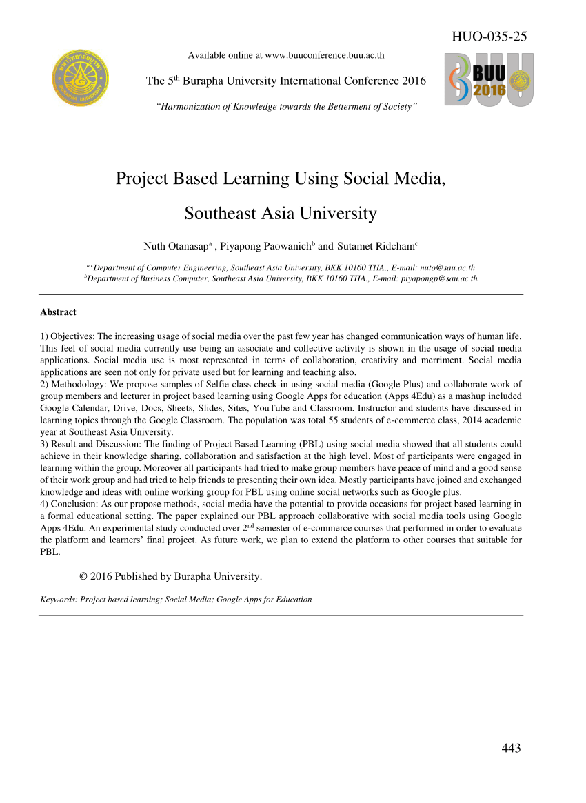 (PDF) Project Based Learning Using Social Media, Southeast Asia University