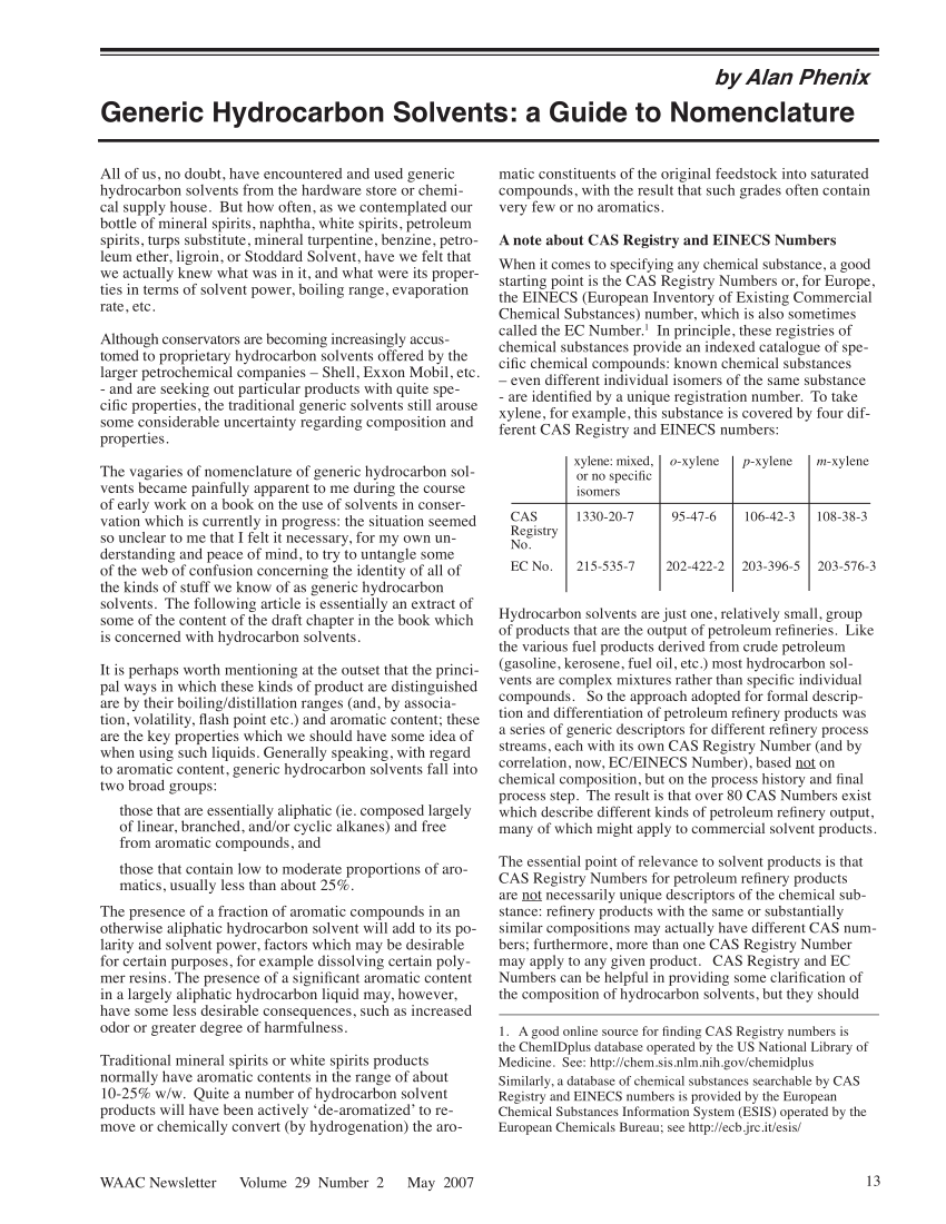 PDF) Generic hydrocarbon solvents: a guide to nomenclature Alan Phenix