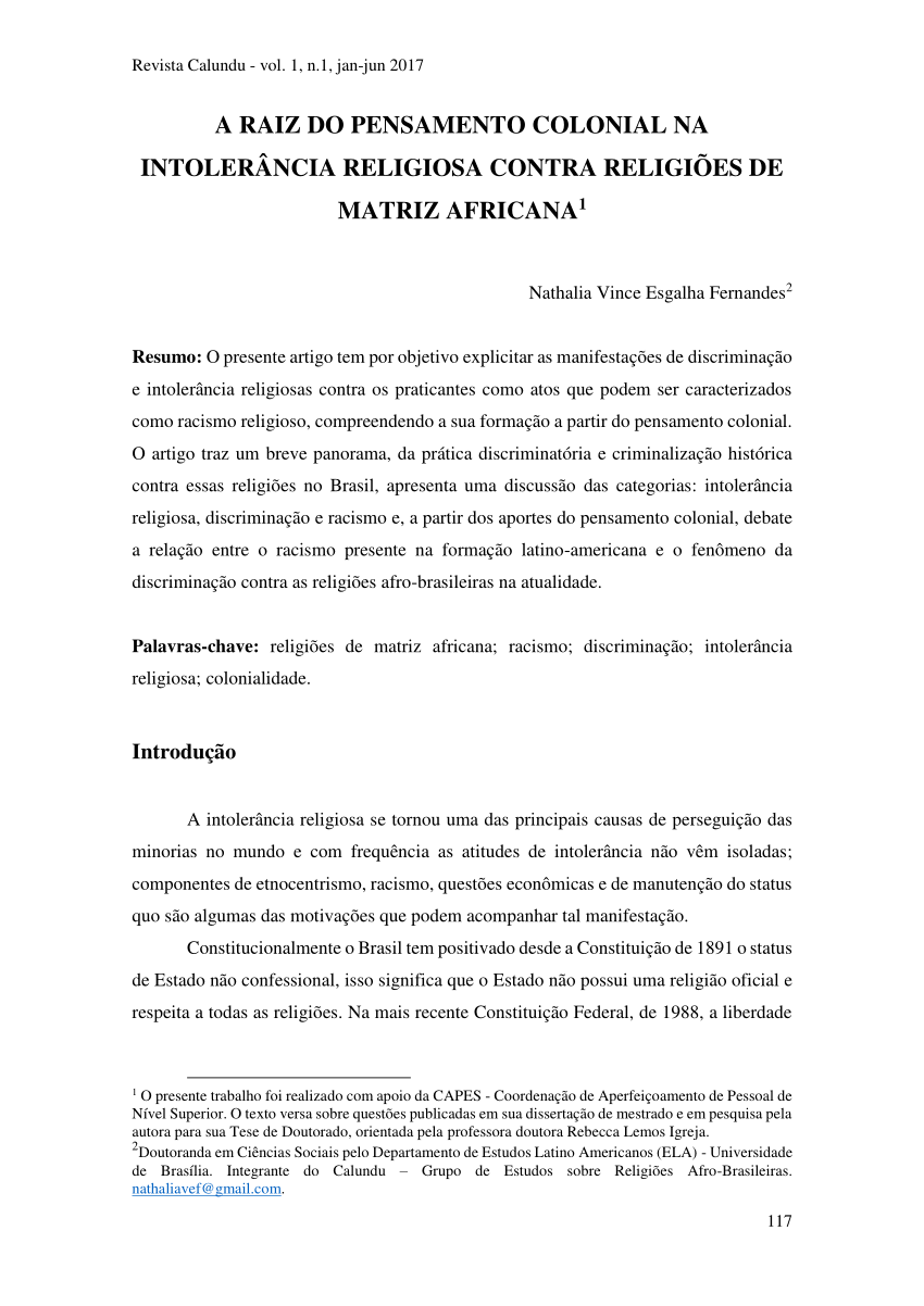 PDF) POLÍTICA E RELIGIOSIDADE NO BRASIL CONTEMPORÂNEO: como as  candomblecistas se tornaram as principais vítimas da intolerância  religiosa?