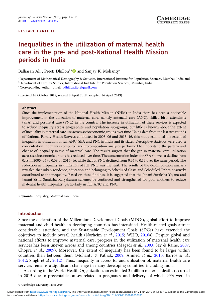 Pdf Inequalities In The Utilization Of Maternal Health Care In The Pre And Post National Health Mission Periods In India