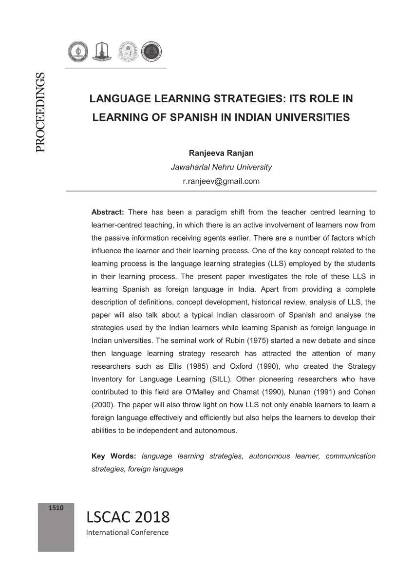 Pdf Language Learning Strategies Its Role In Learning Of
