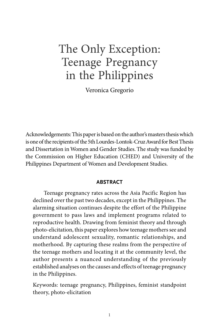 Essay About Early Pregnancy In The Philippines