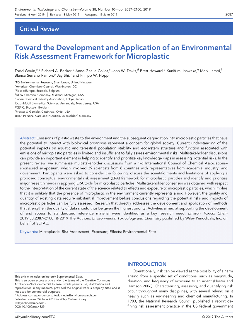 Pdf Toward The Development And Application Of An Environmental Risk Assessment Framework For Microplastic