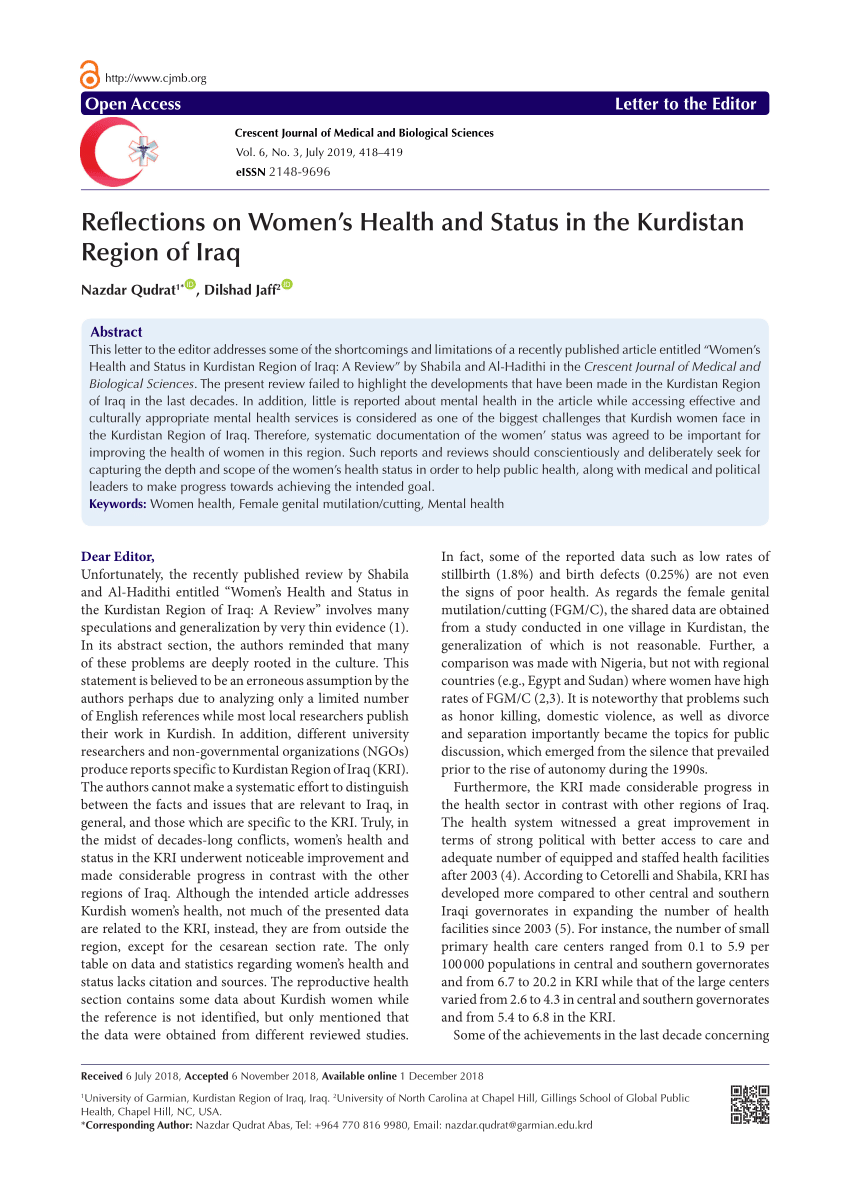 PDF Reflections on Women s Health and Status in the Kurdistan  