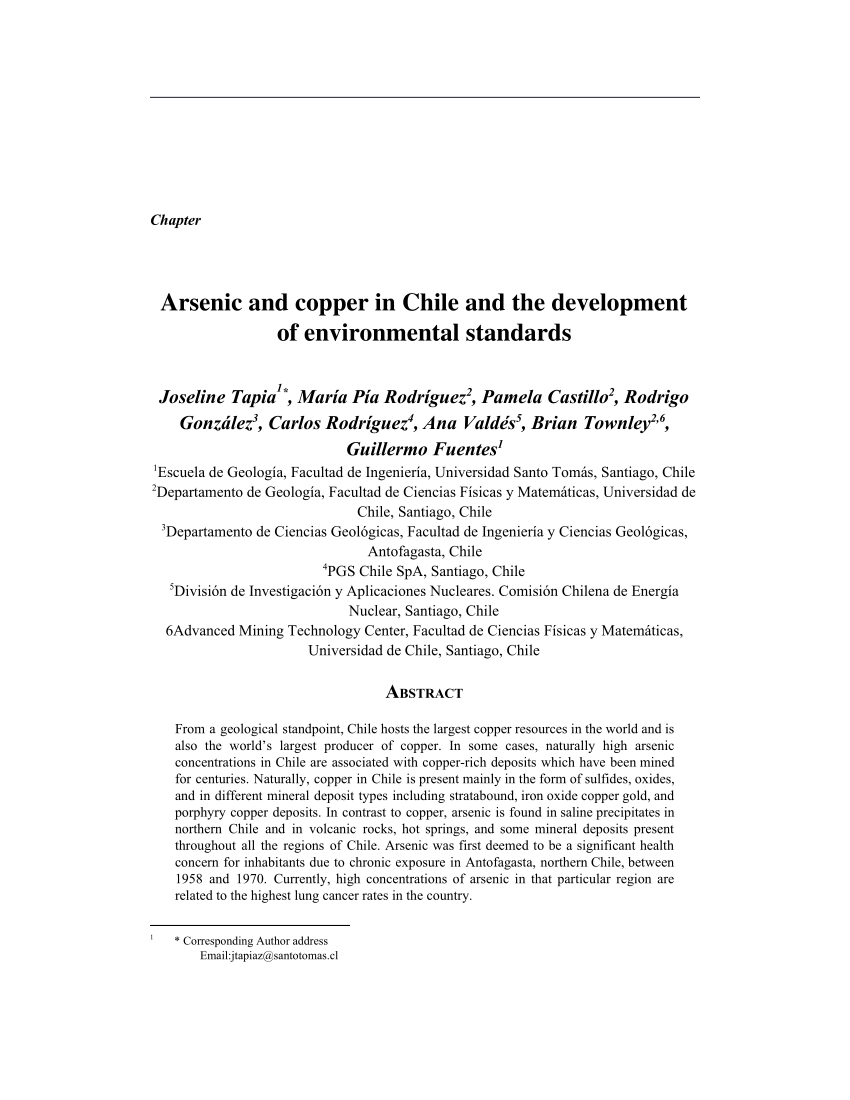 Pdf Arsenic And Copper In Chile And The Development Of Environmental Standards