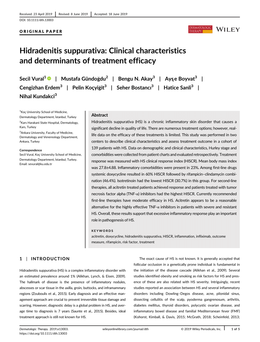 Pdf Hidradenitis Suppurativa Clinical Characteristics And