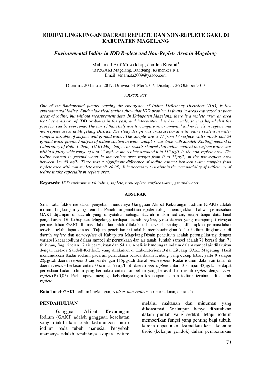 (PDF) IODIUM LINGKUNGAN DAERAH REPLETE DAN NON-REPLETE GAKI, DI