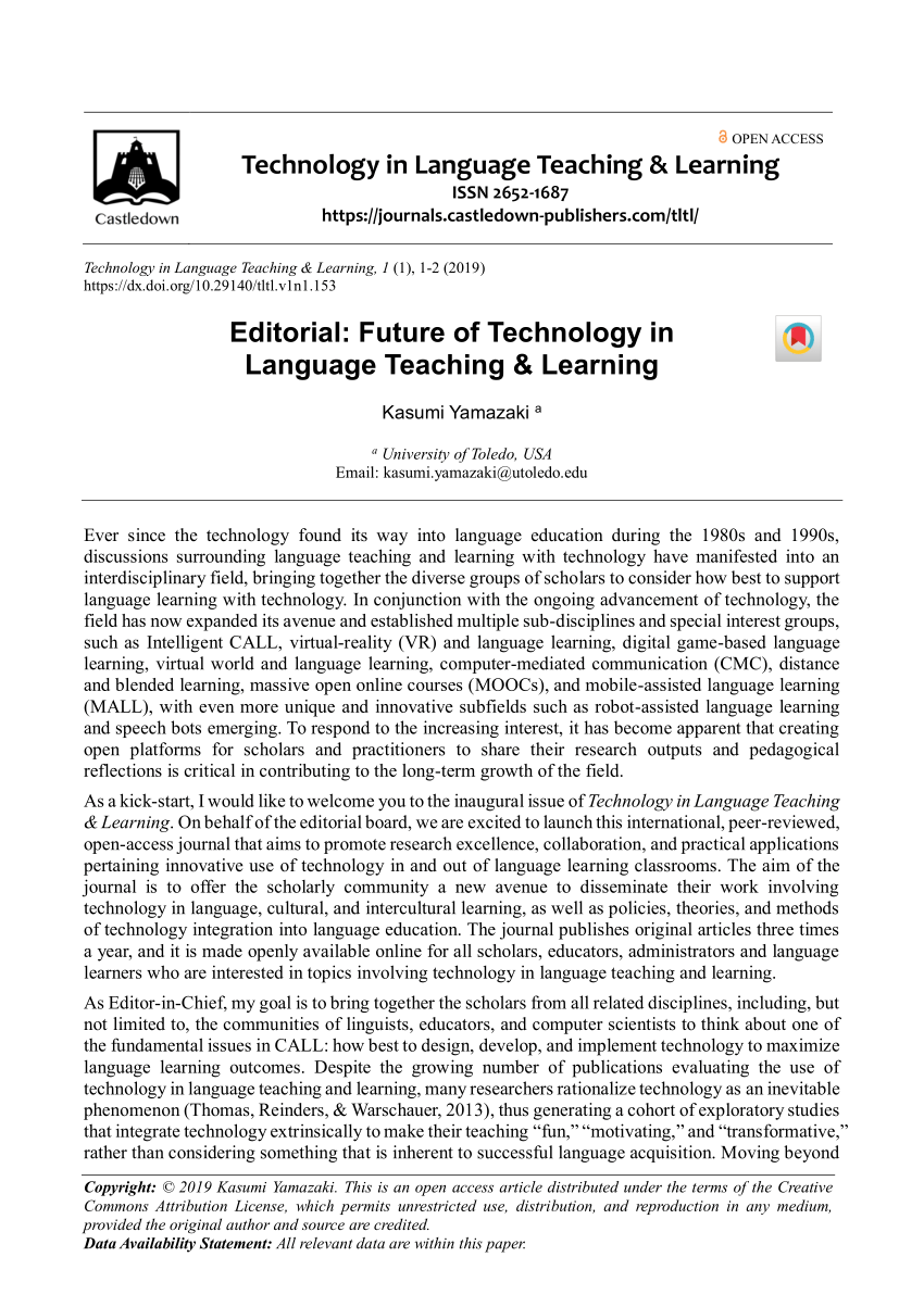 PDF Editorial Future of Technology in Language Teaching Learning