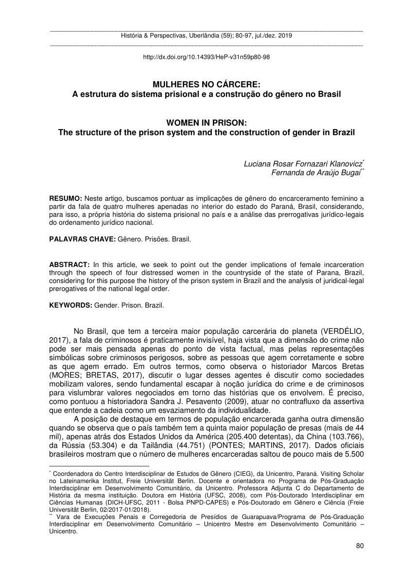 PDF) Encarceramento Feminino:: Aspectos Legais e Afetivos Relativos à  Maternidade em Penitenciária Feminina de Foz do Iguaçu, no Oeste do Paraná