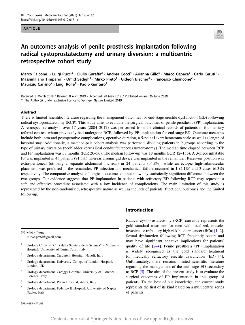 An outcomes analysis of penile prosthesis implantation following