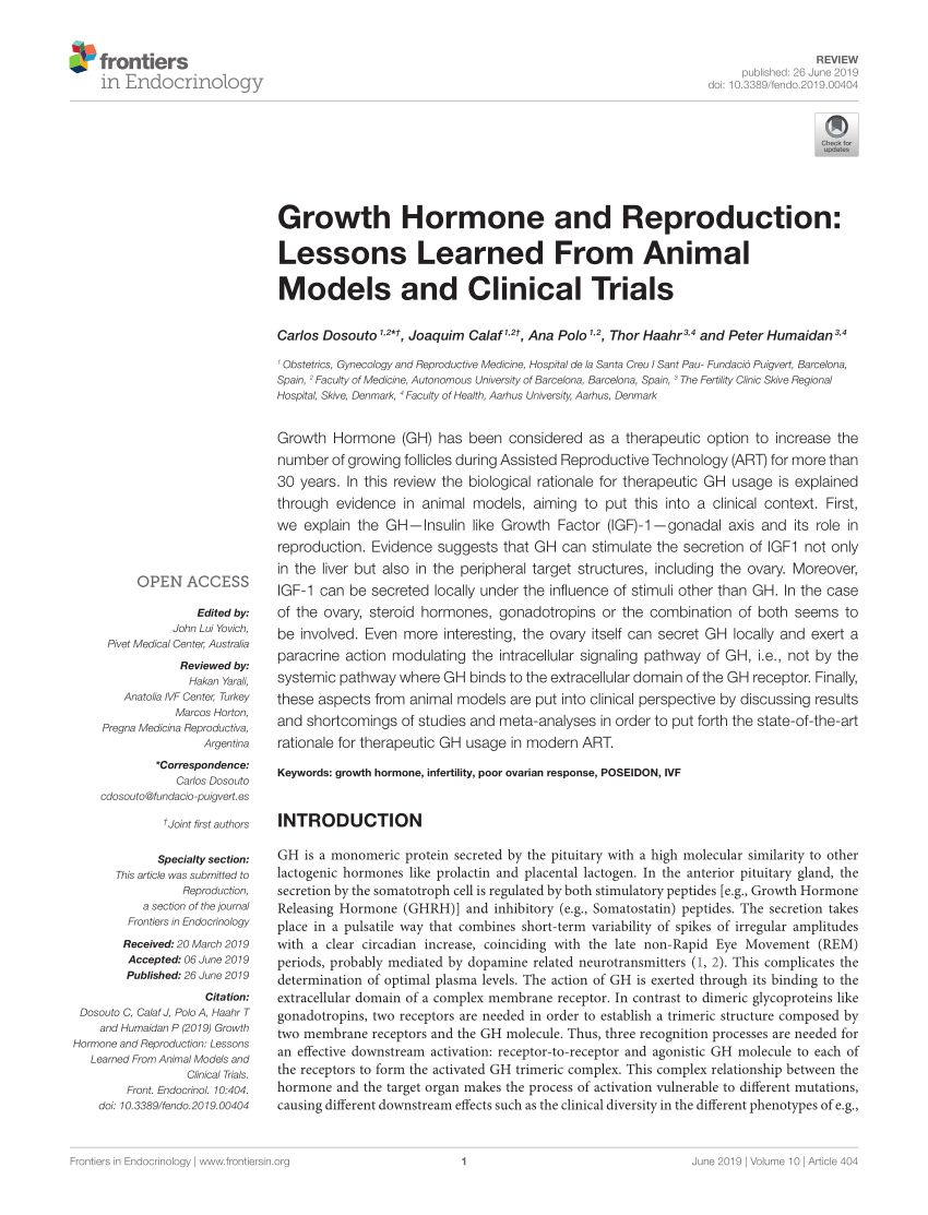 Frontiers  Growth Hormone and Reproduction: Lessons Learned From
