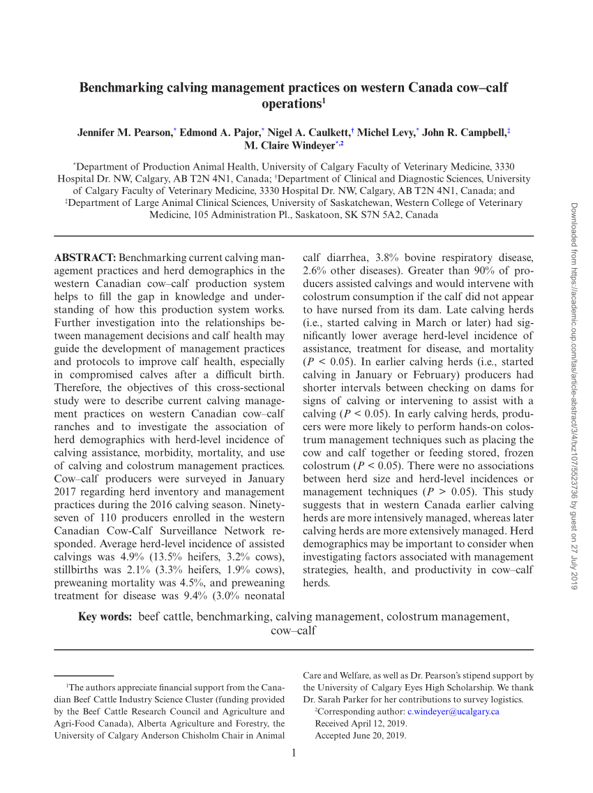 Pdf Benchmarking Calving Management Practices On Western