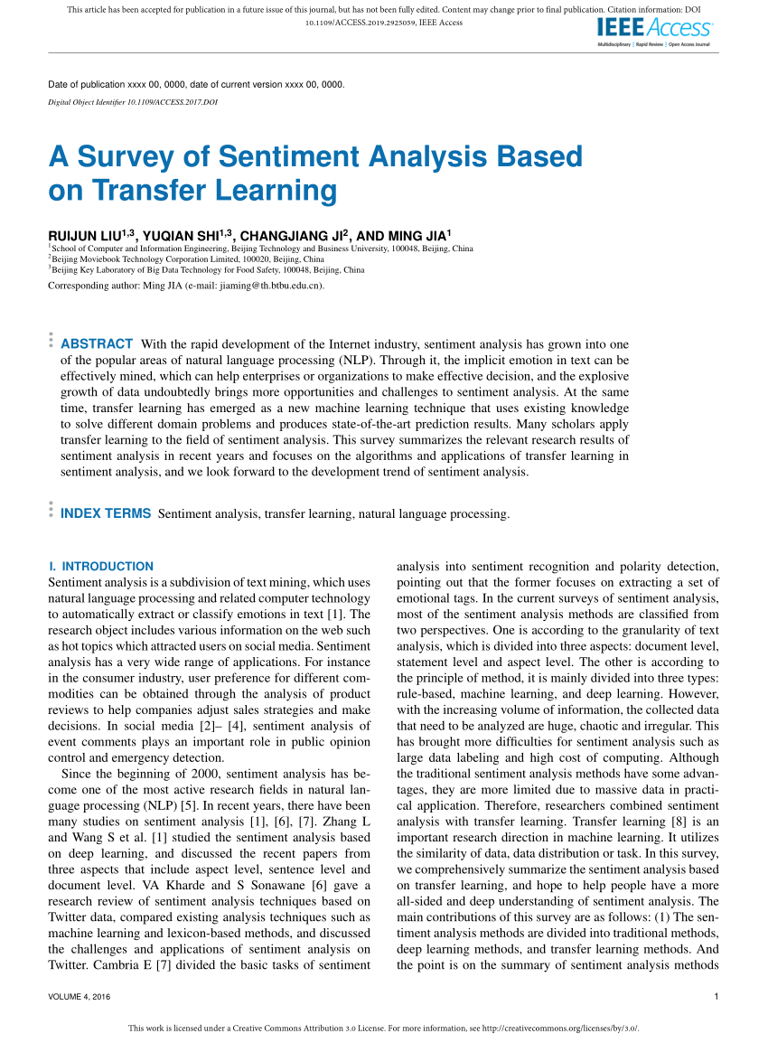 PDF) A Survey of Sentiment Analysis Based on Transfer Learning