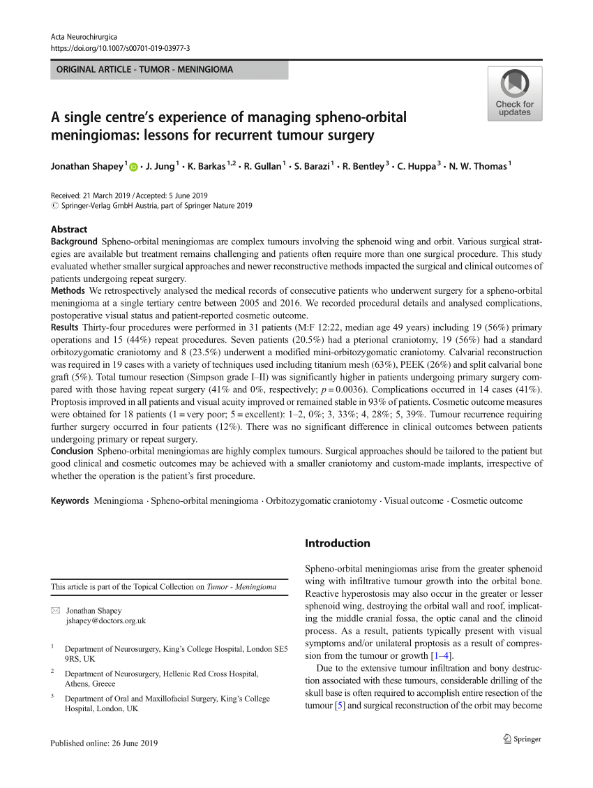 Pdf Intradiploic Meningioma Of The Orbit A Case Report