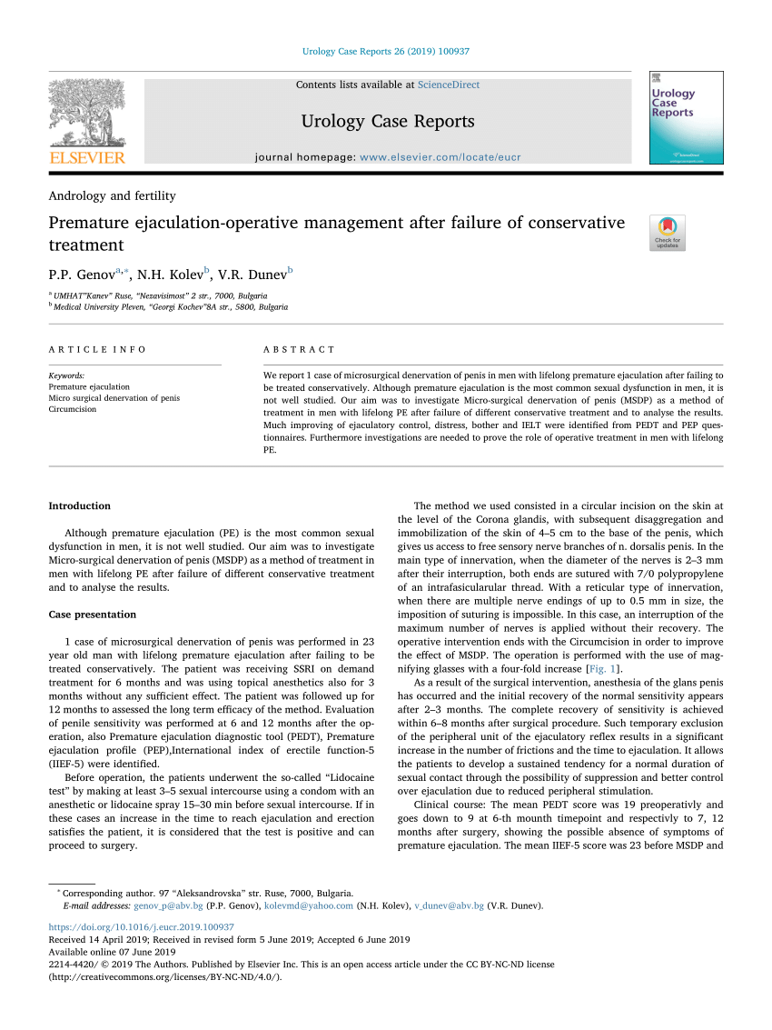 PDF Premature ejaculation operative management after failure of