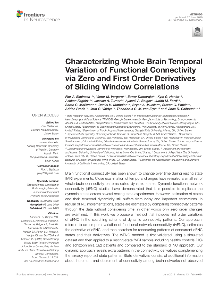 PDF) Characterizing Whole Brain Temporal Variation of Functional  Connectivity via Zero and First Order Derivatives of Sliding Window  Correlations