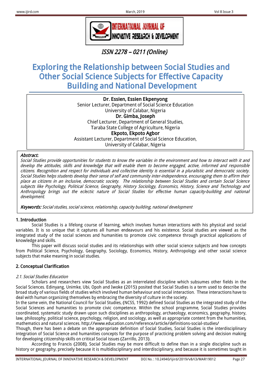PDF) Exploring the Relationship between Social Studies and Other
