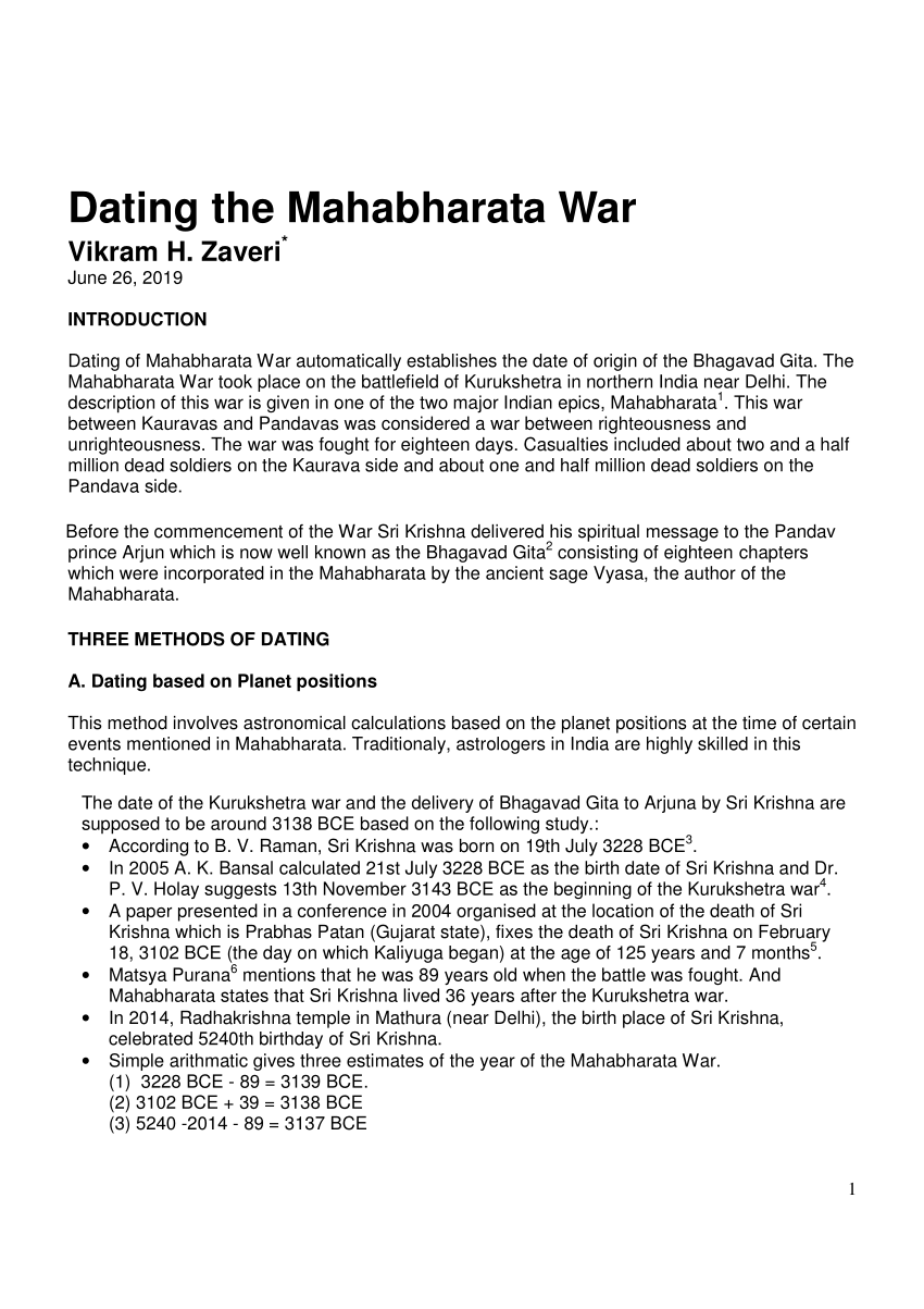 mahabharata war dating)