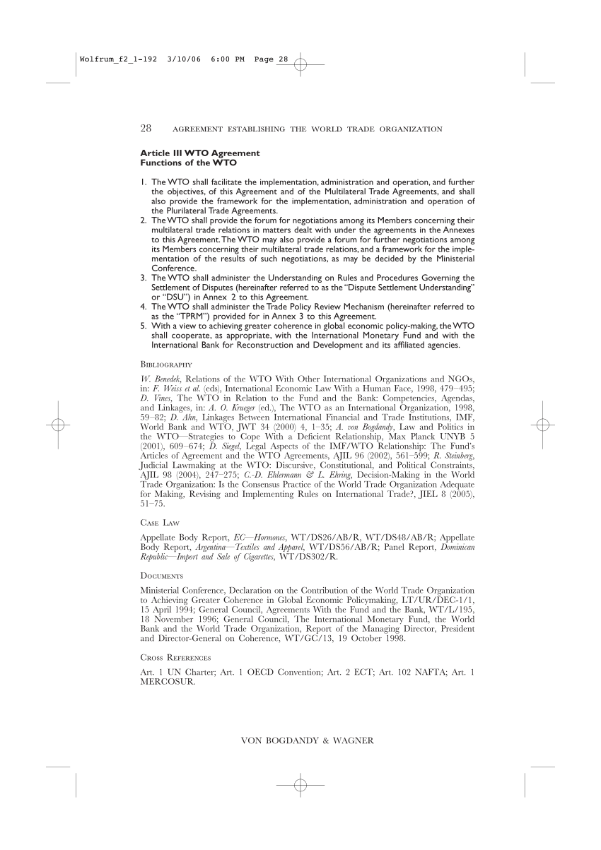 (PDF) Article III WTO Agreement Functions of the WTO